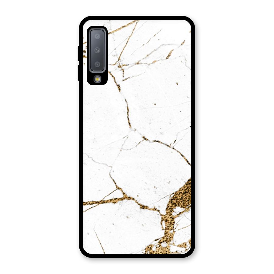 White and Gold Design Glass Back Case for Galaxy A7 (2018)