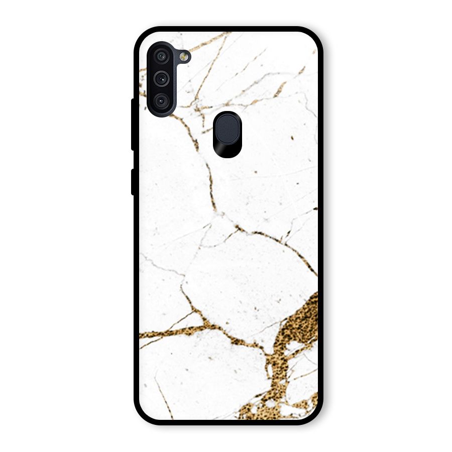 White and Gold Design Glass Back Case for Galaxy M11