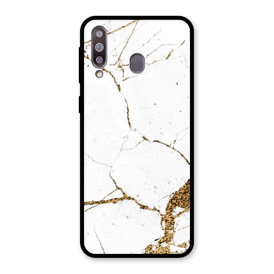 White and Gold Design Glass Back Case for Galaxy M30