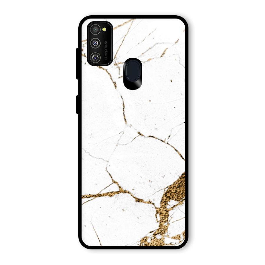White and Gold Design Glass Back Case for Galaxy M30s