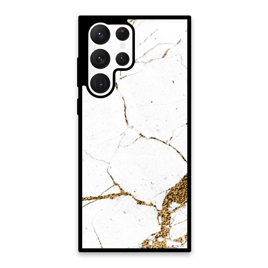 White and Gold Design Glass Back Case for Galaxy S22 Ultra 5G