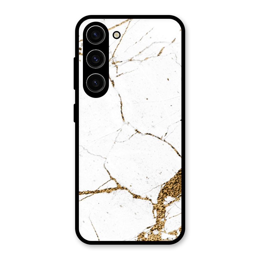 White and Gold Design Glass Back Case for Galaxy S23