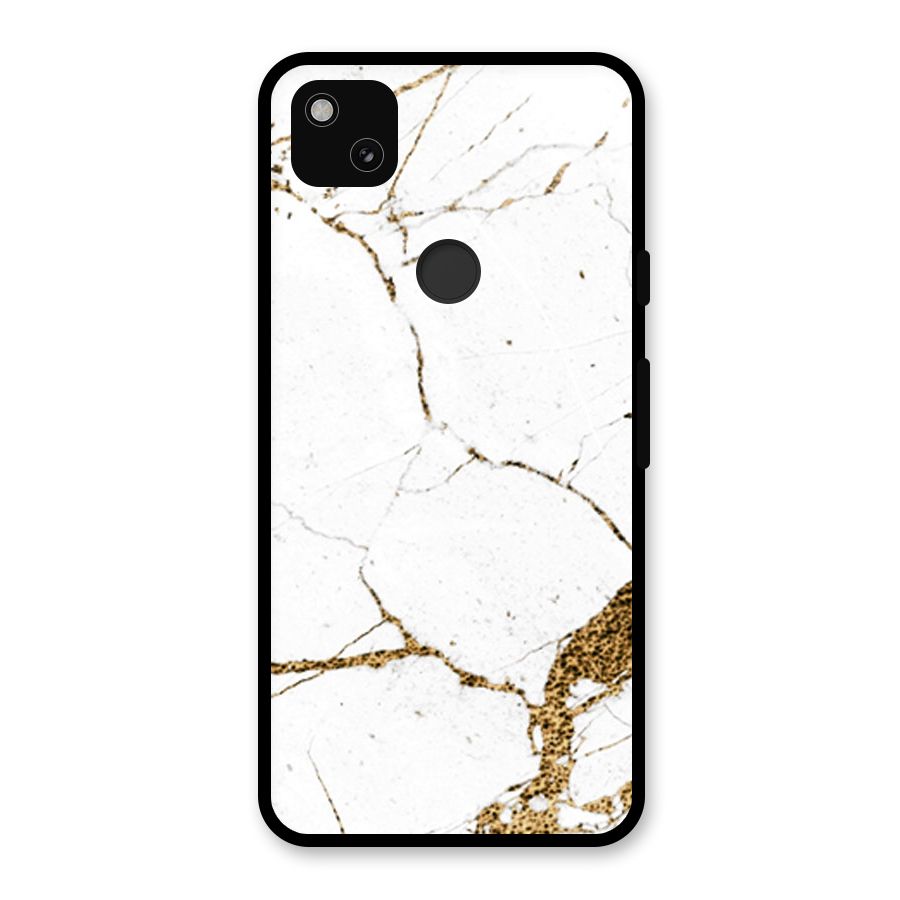 White and Gold Design Glass Back Case for Google Pixel 4a