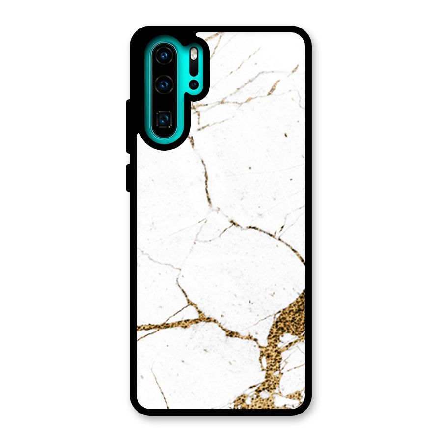 White and Gold Design Glass Back Case for Huawei P30 Pro
