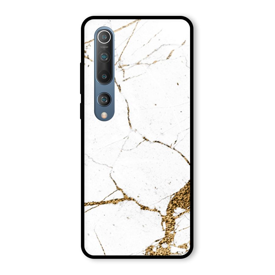 White and Gold Design Glass Back Case for Mi 10