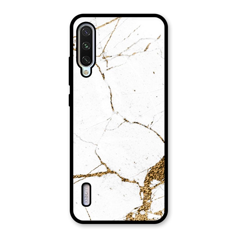 White and Gold Design Glass Back Case for Mi A3