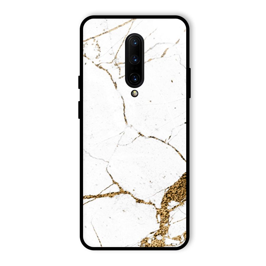 White and Gold Design Glass Back Case for OnePlus 7 Pro