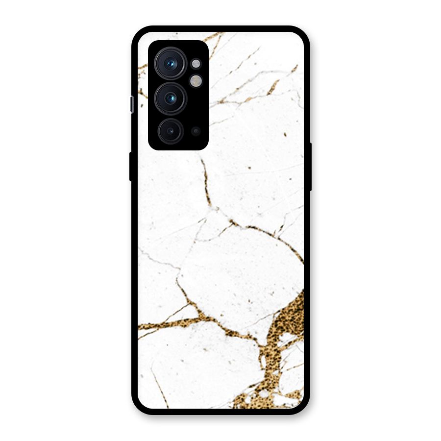 White and Gold Design Glass Back Case for OnePlus 9RT 5G