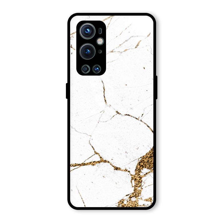 White and Gold Design Glass Back Case for OnePlus 9 Pro