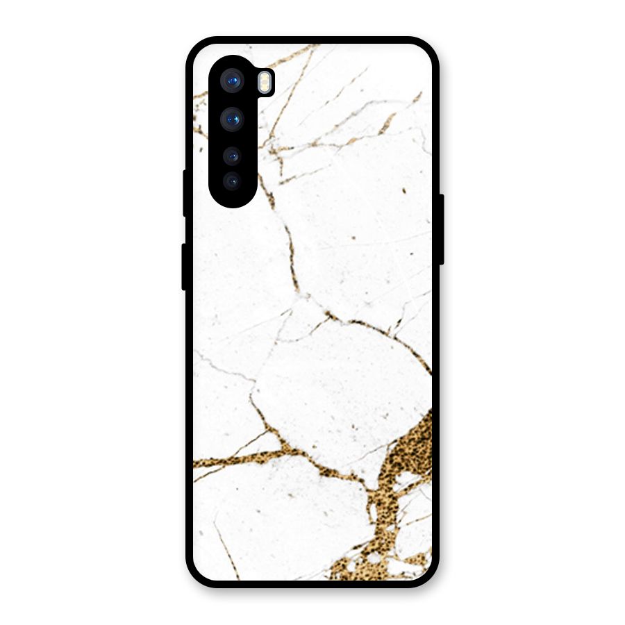 White and Gold Design Glass Back Case for OnePlus Nord