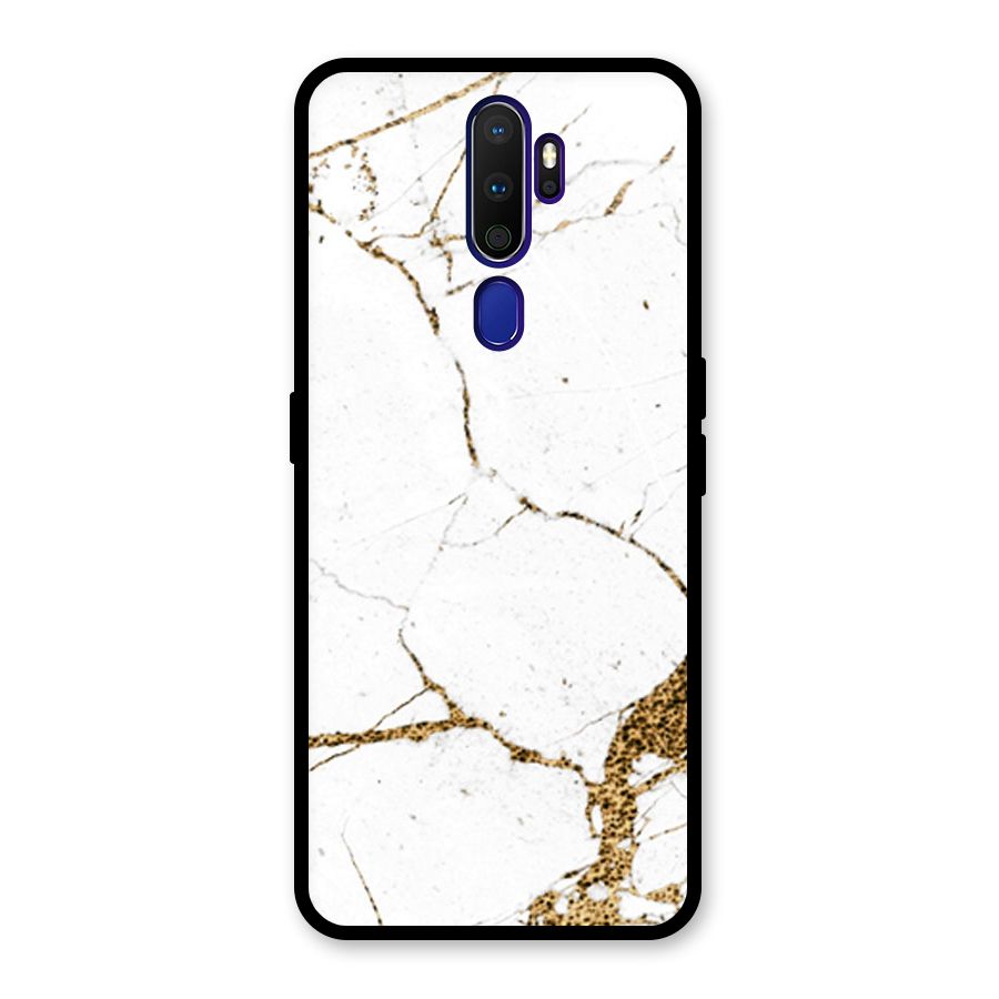 White and Gold Design Glass Back Case for Oppo A9 (2020)
