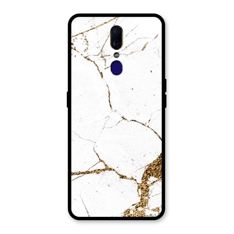 White and Gold Design Glass Back Case for Oppo F11