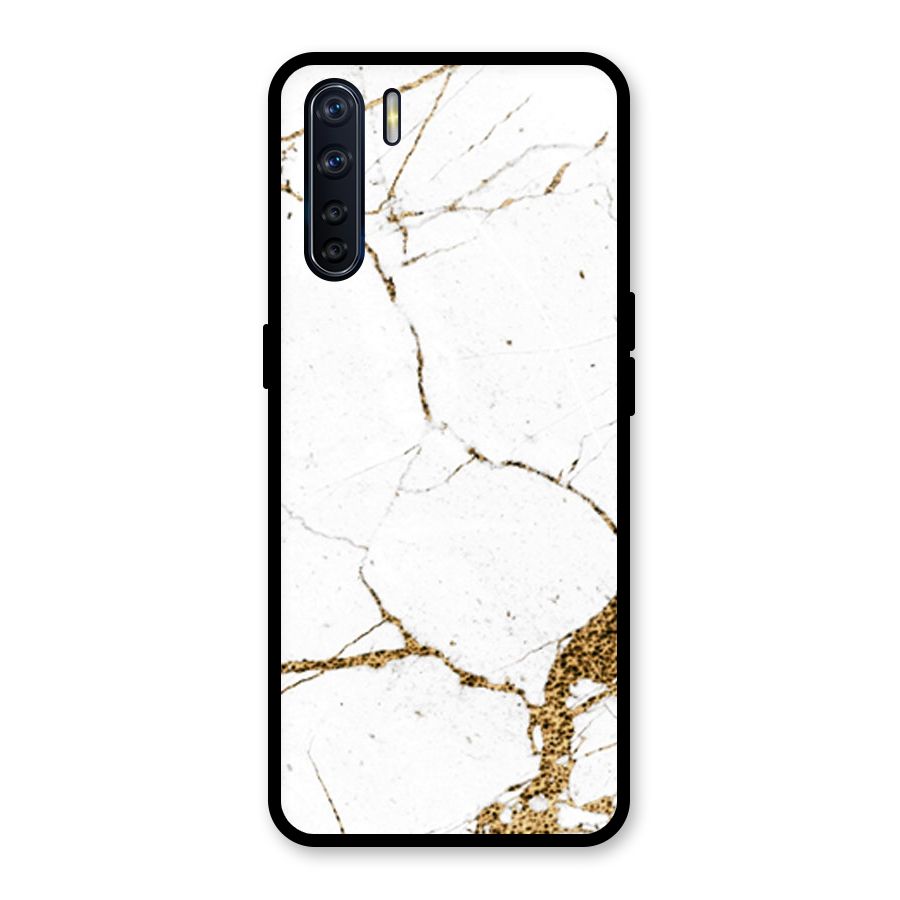 White and Gold Design Glass Back Case for Oppo F15