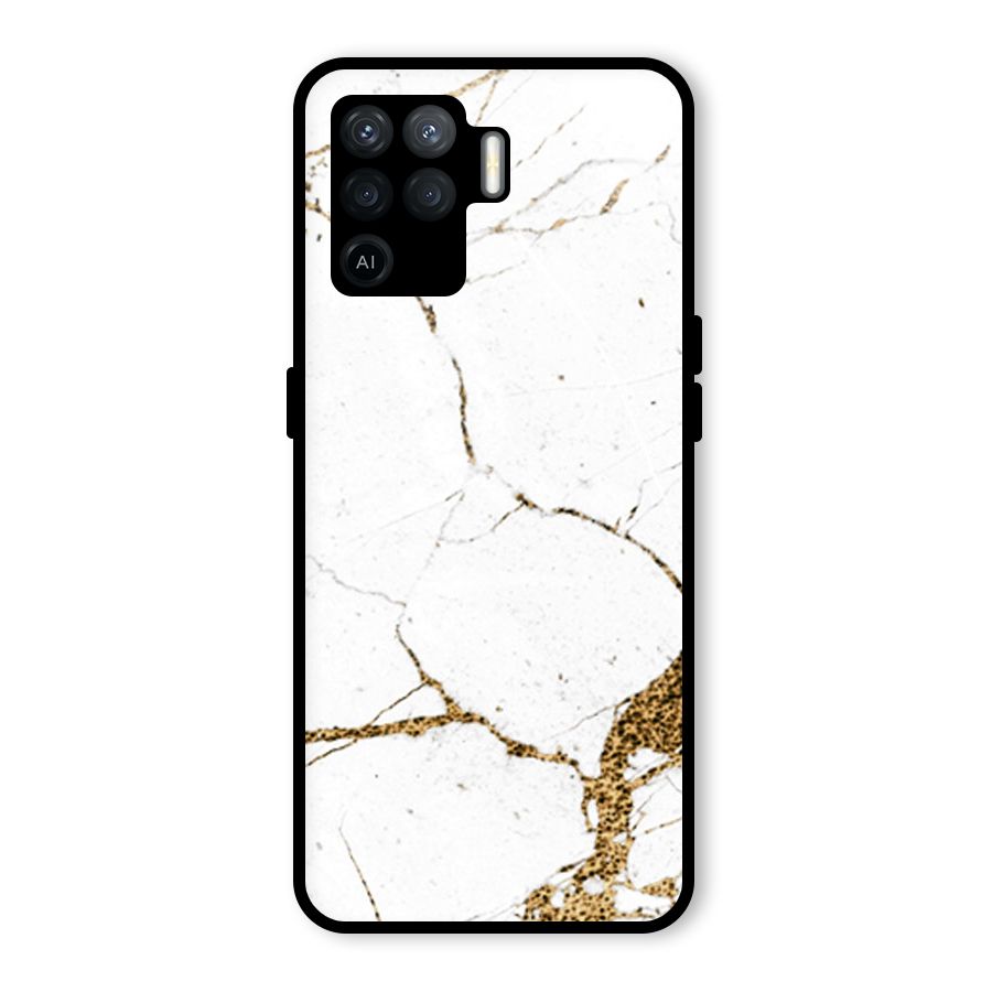 White and Gold Design Glass Back Case for Oppo F19 Pro
