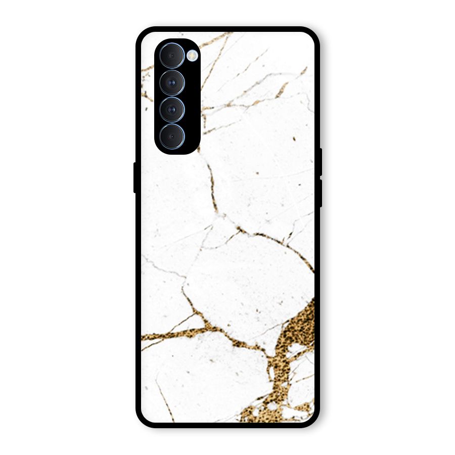 White and Gold Design Glass Back Case for Oppo Reno4 Pro