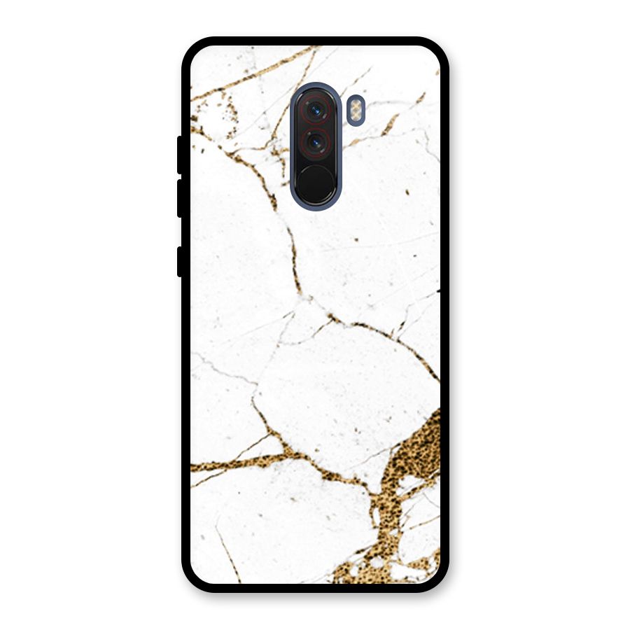 White and Gold Design Glass Back Case for Poco F1