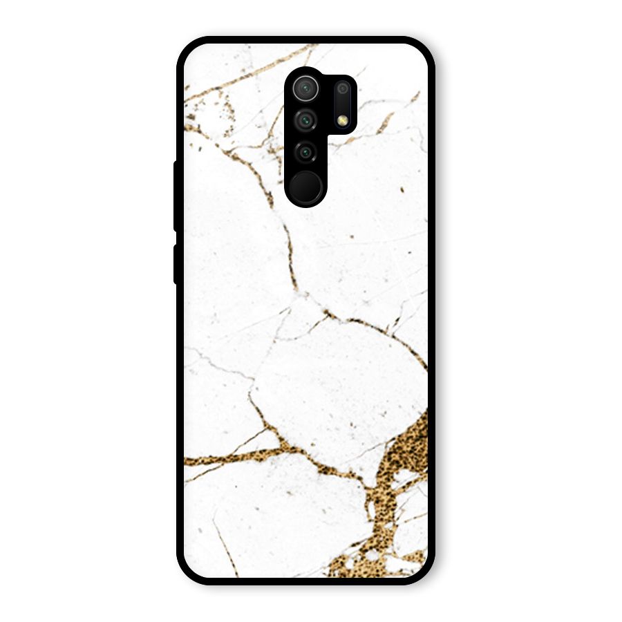 White and Gold Design Glass Back Case for Poco M2