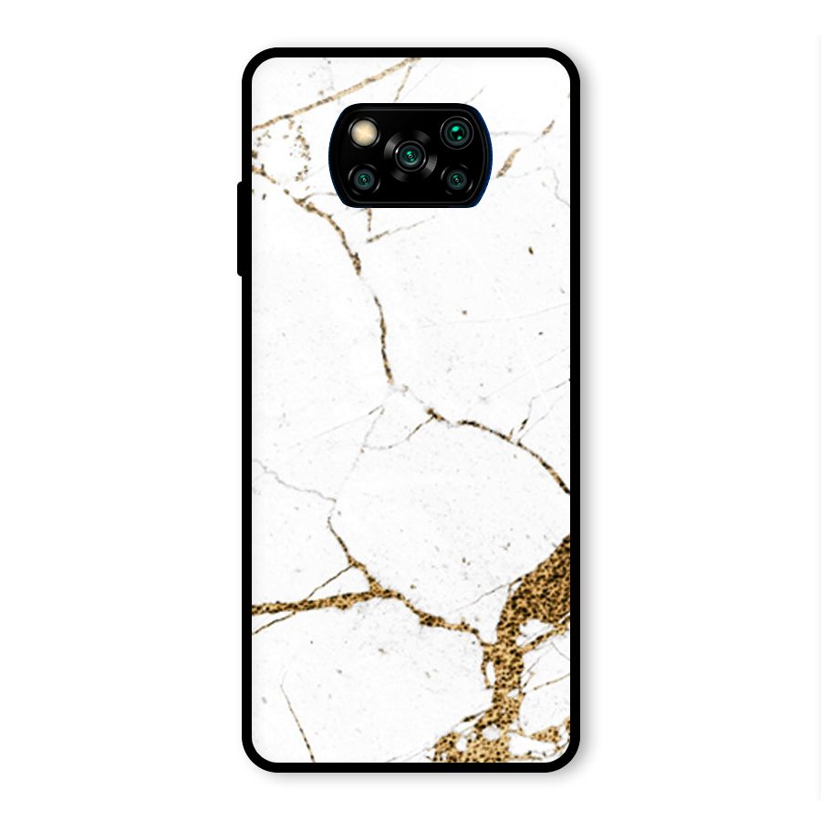 White and Gold Design Glass Back Case for Poco X3 Pro