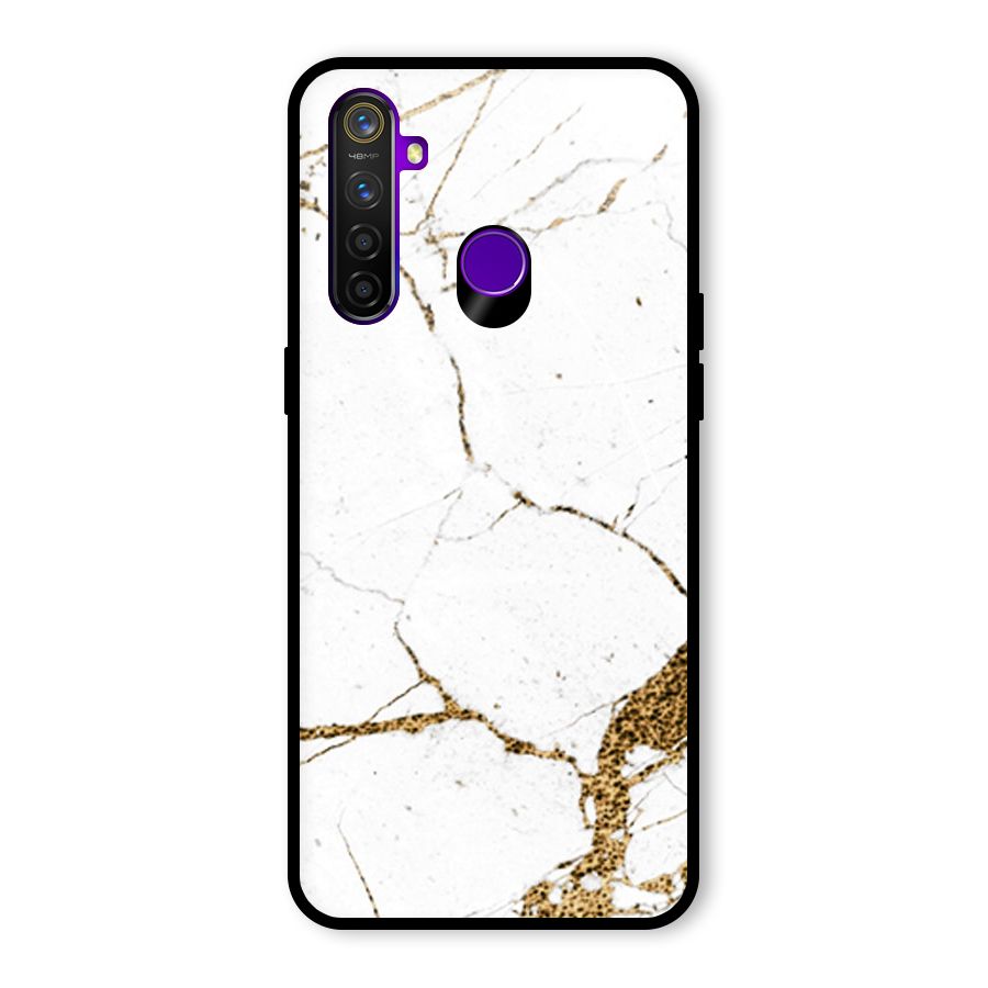 White and Gold Design Glass Back Case for Realme 5 Pro
