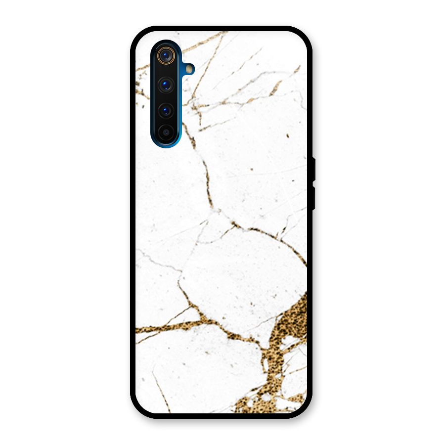 White and Gold Design Glass Back Case for Realme 6 Pro
