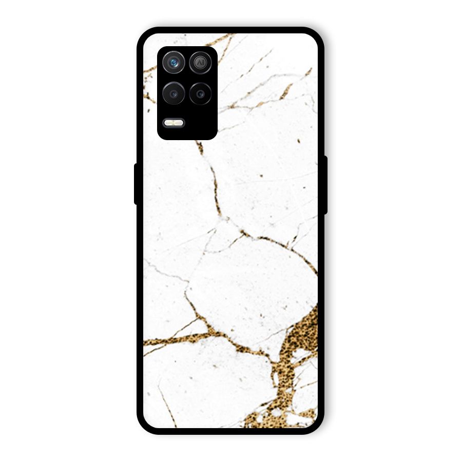 White and Gold Design Glass Back Case for Realme 9 5G
