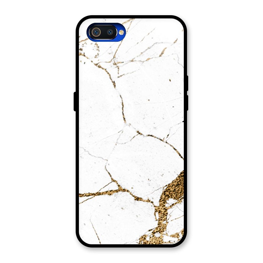 White and Gold Design Glass Back Case for Realme C2