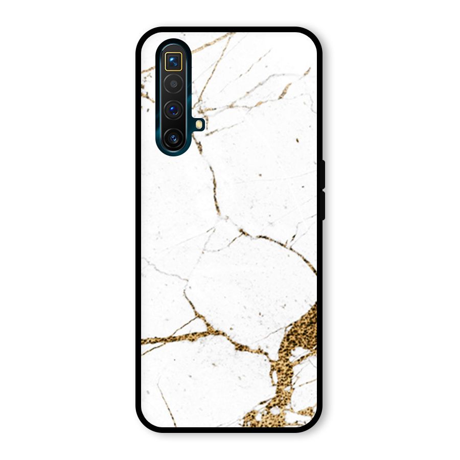 White and Gold Design Glass Back Case for Realme X3 SuperZoom