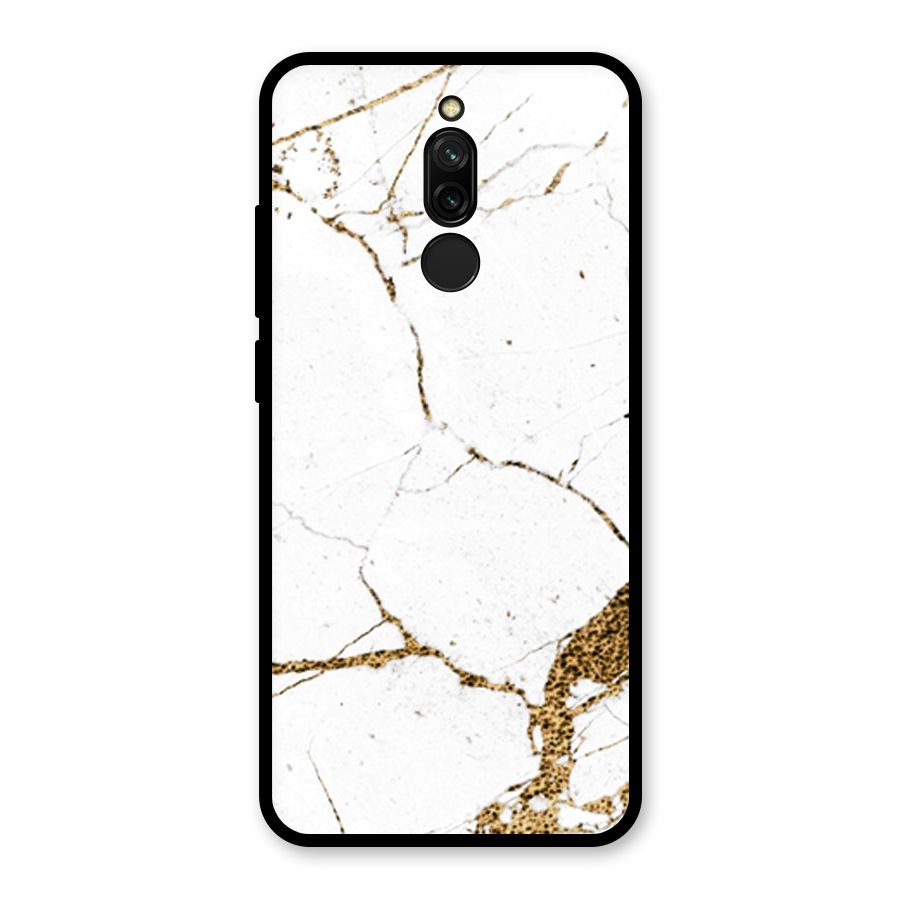 White and Gold Design Glass Back Case for Redmi 8