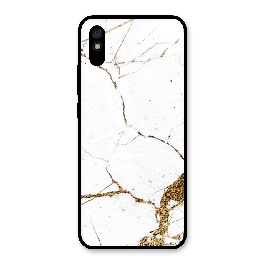 White and Gold Design Glass Back Case for Redmi 9A