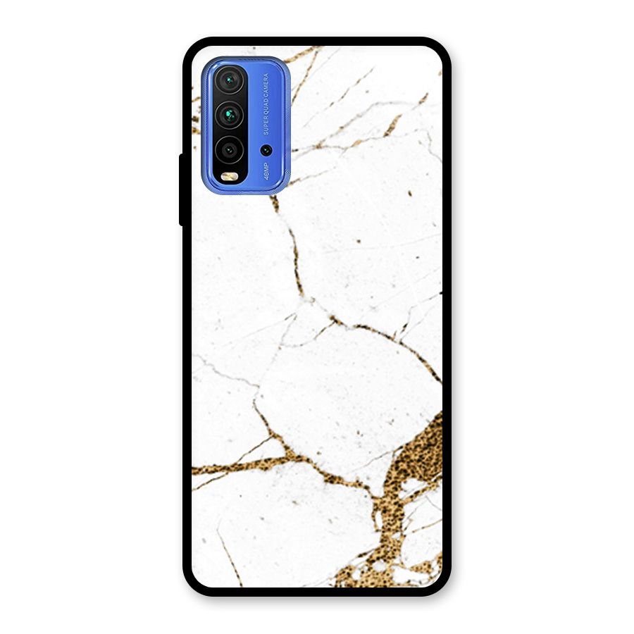 White and Gold Design Glass Back Case for Redmi 9 Power
