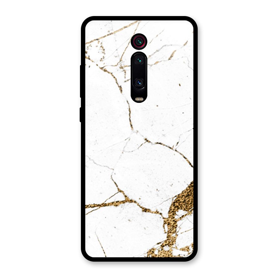White and Gold Design Glass Back Case for Redmi K20