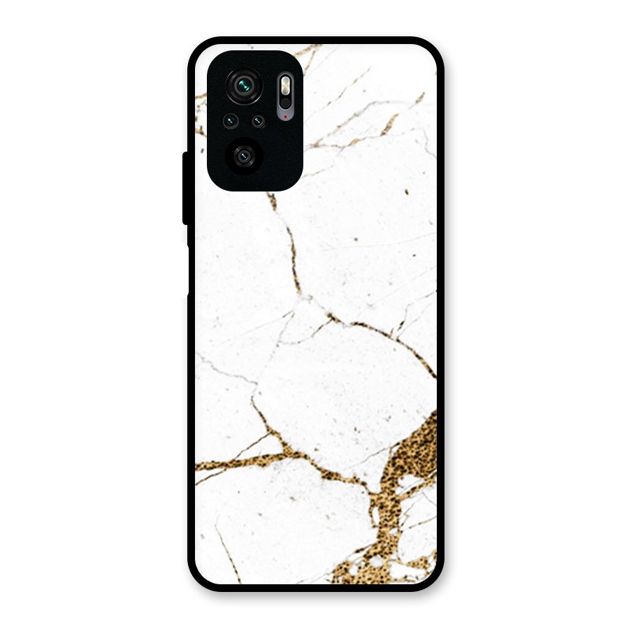 White and Gold Design Glass Back Case for Redmi Note 10S