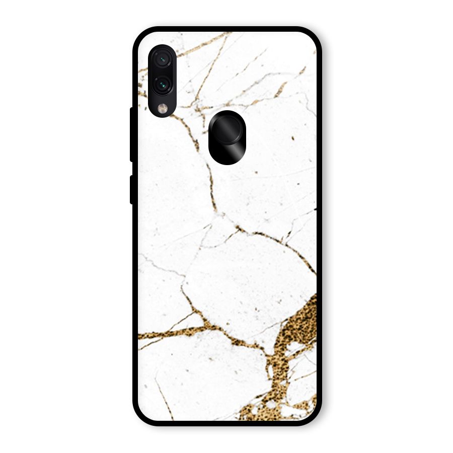 White and Gold Design Glass Back Case for Redmi Note 7