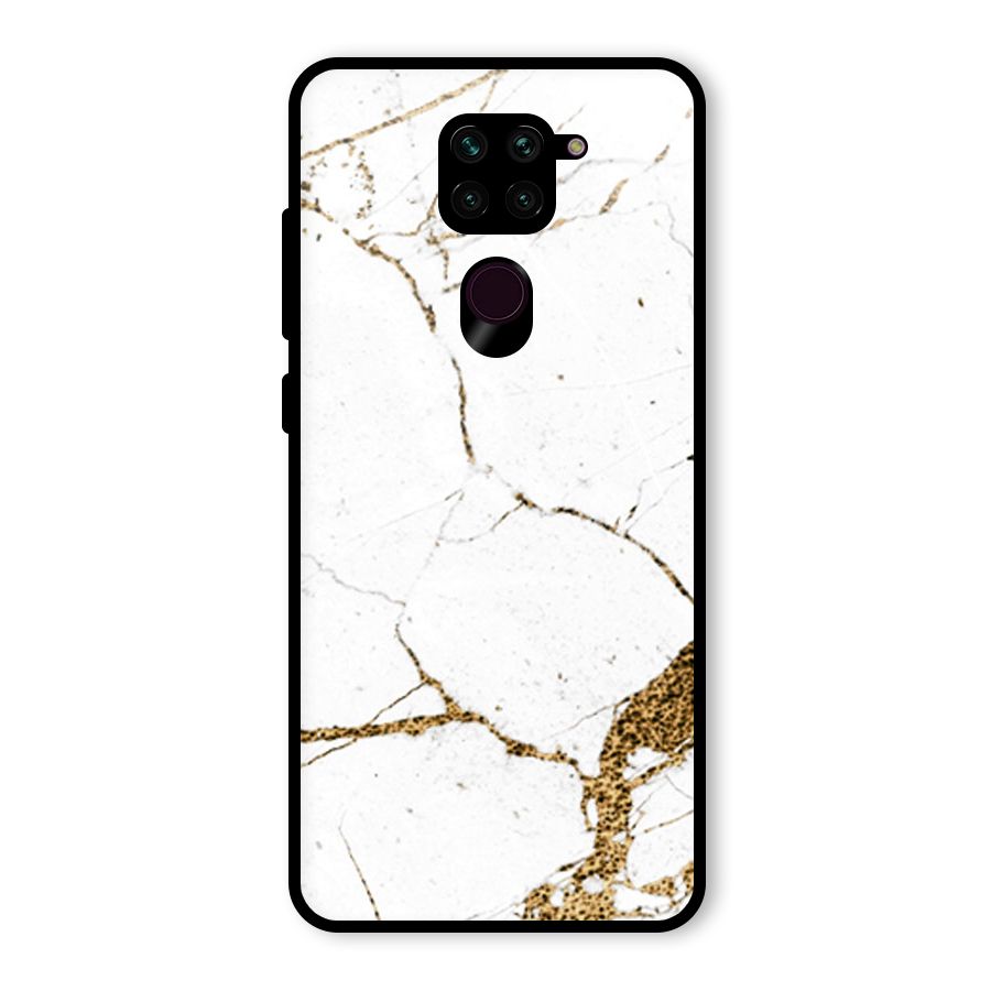 White and Gold Design Glass Back Case for Redmi Note 9