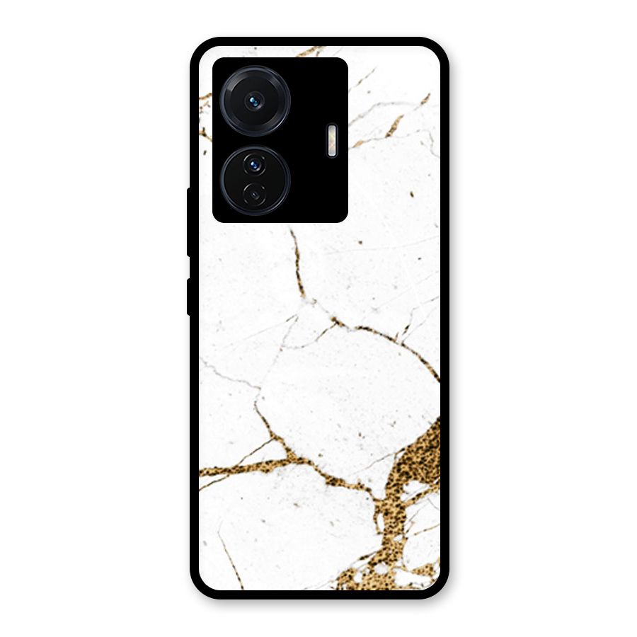 White and Gold Design Glass Back Case for Vivo T1 Pro
