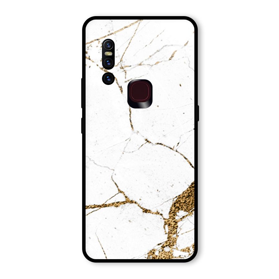 White and Gold Design Glass Back Case for Vivo V15