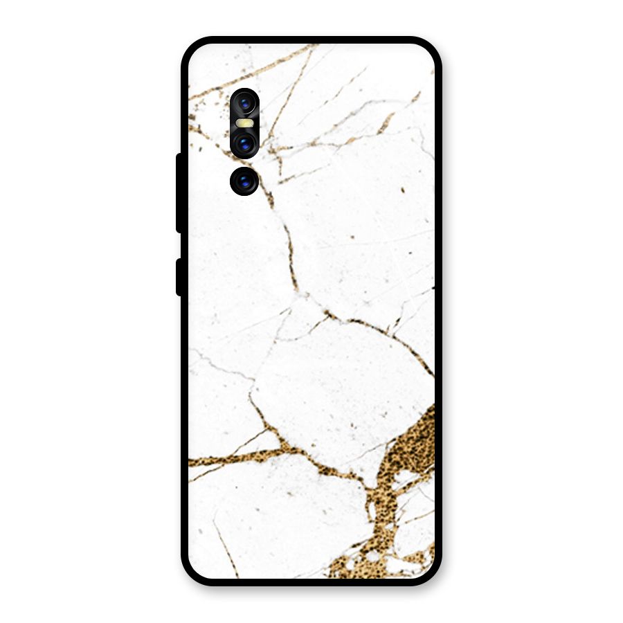 White and Gold Design Glass Back Case for Vivo V15 Pro