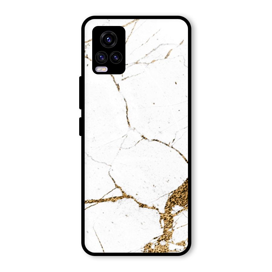 White and Gold Design Glass Back Case for Vivo V20