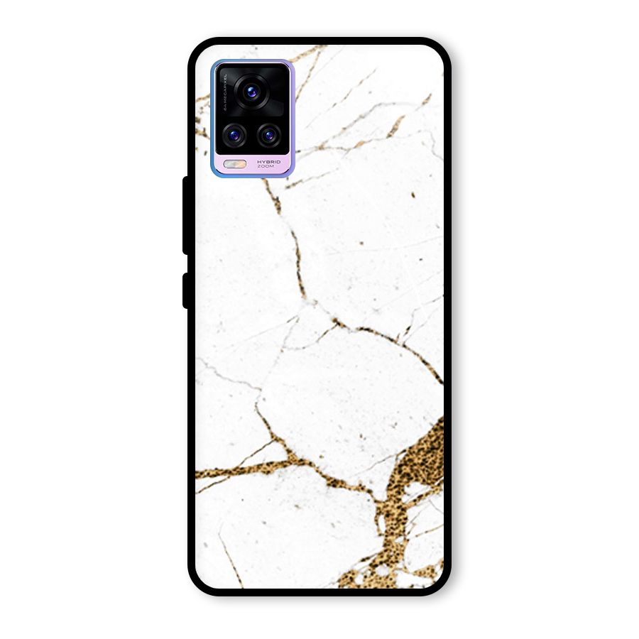 White and Gold Design Glass Back Case for Vivo V20 Pro