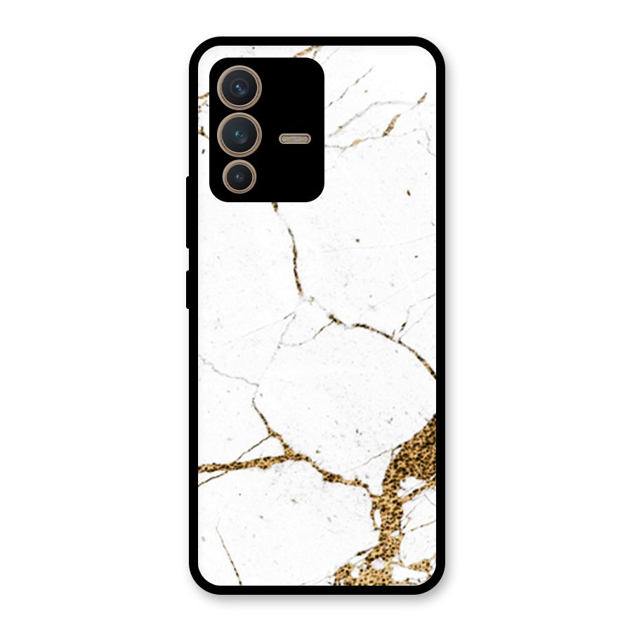 White and Gold Design Glass Back Case for Vivo V23 5G