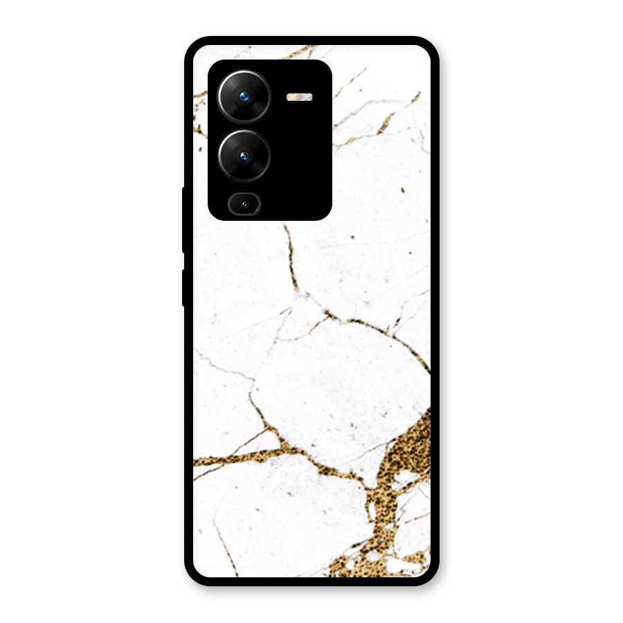 White and Gold Design Glass Back Case for Vivo V25 Pro