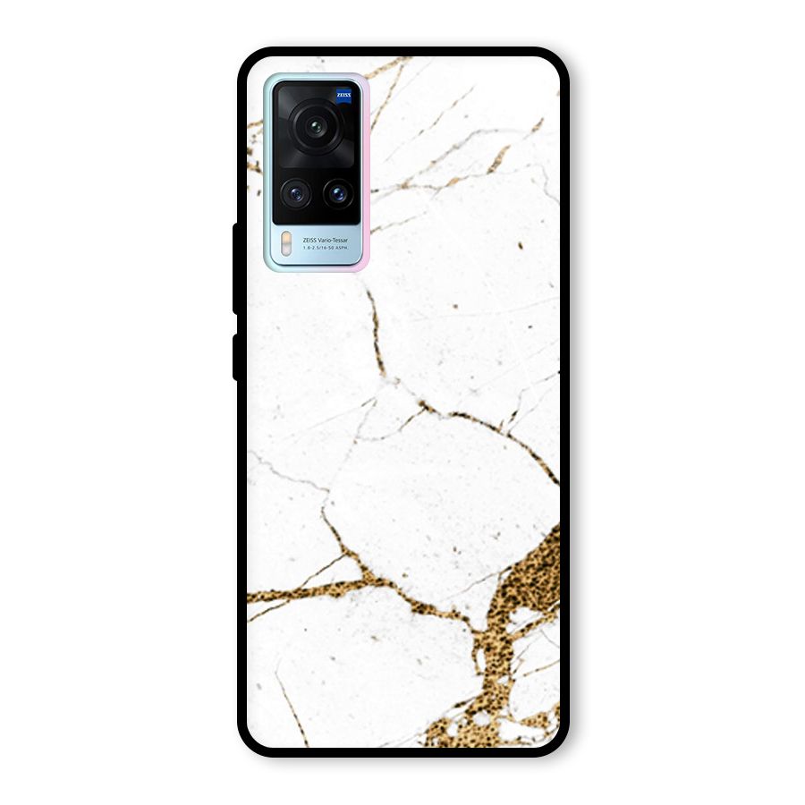 White and Gold Design Glass Back Case for Vivo X60