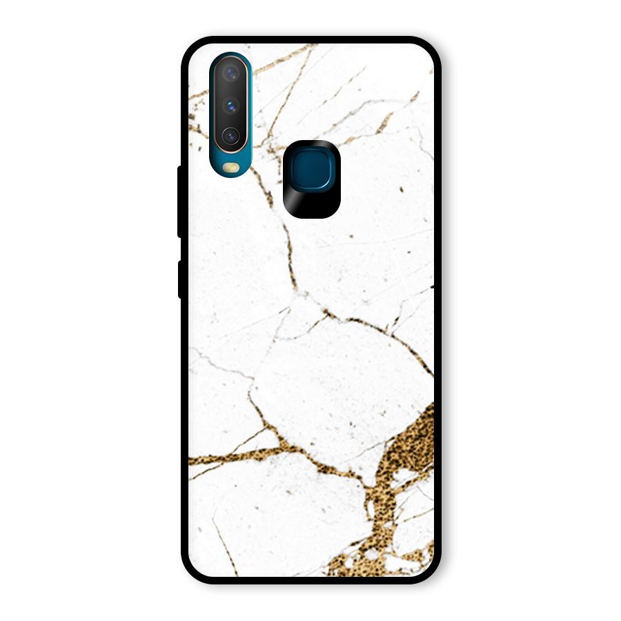 White and Gold Design Glass Back Case for Vivo Y15