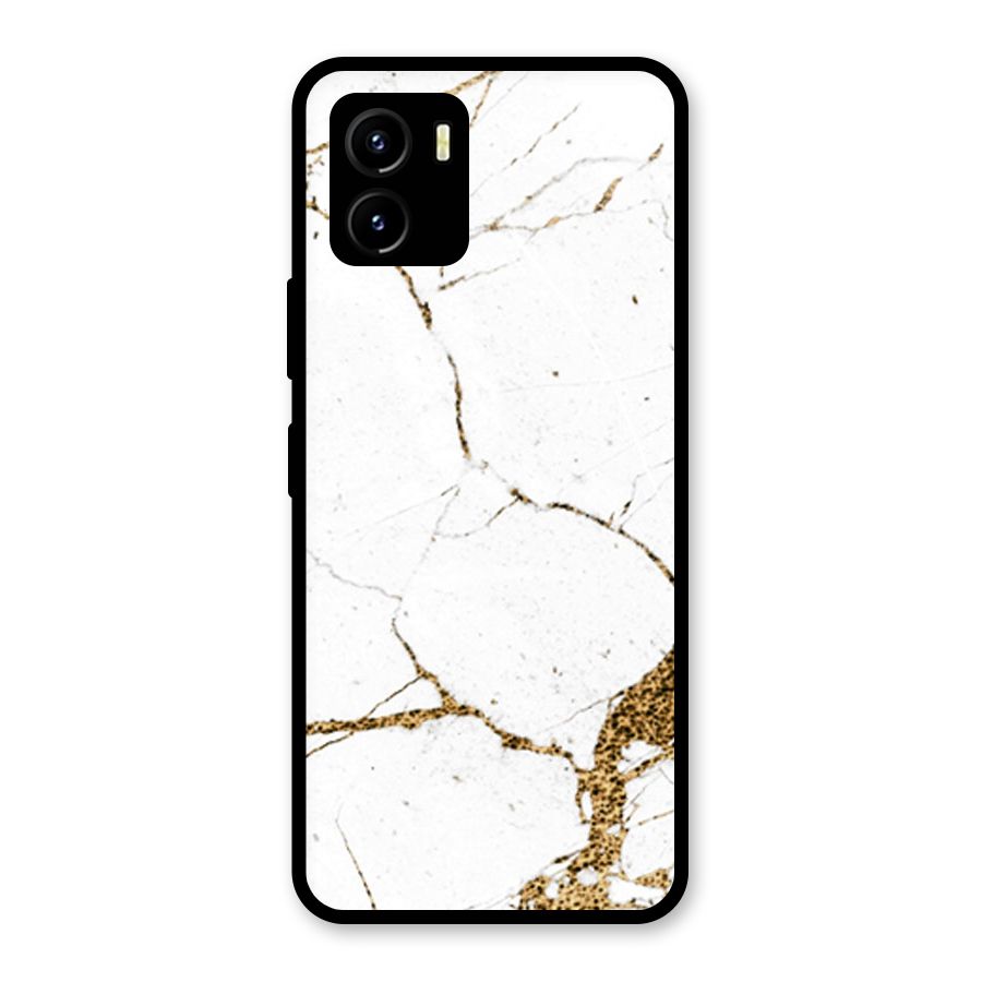 White and Gold Design Glass Back Case for Vivo Y15s