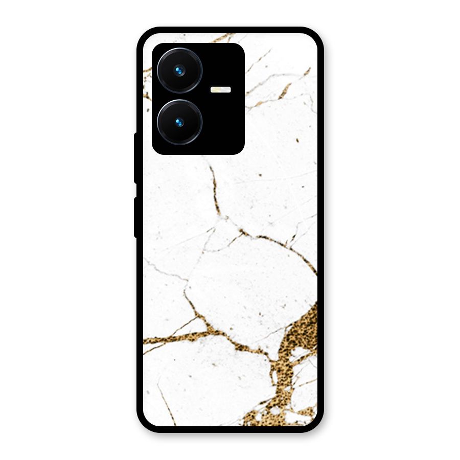 White and Gold Design Glass Back Case for Vivo Y22