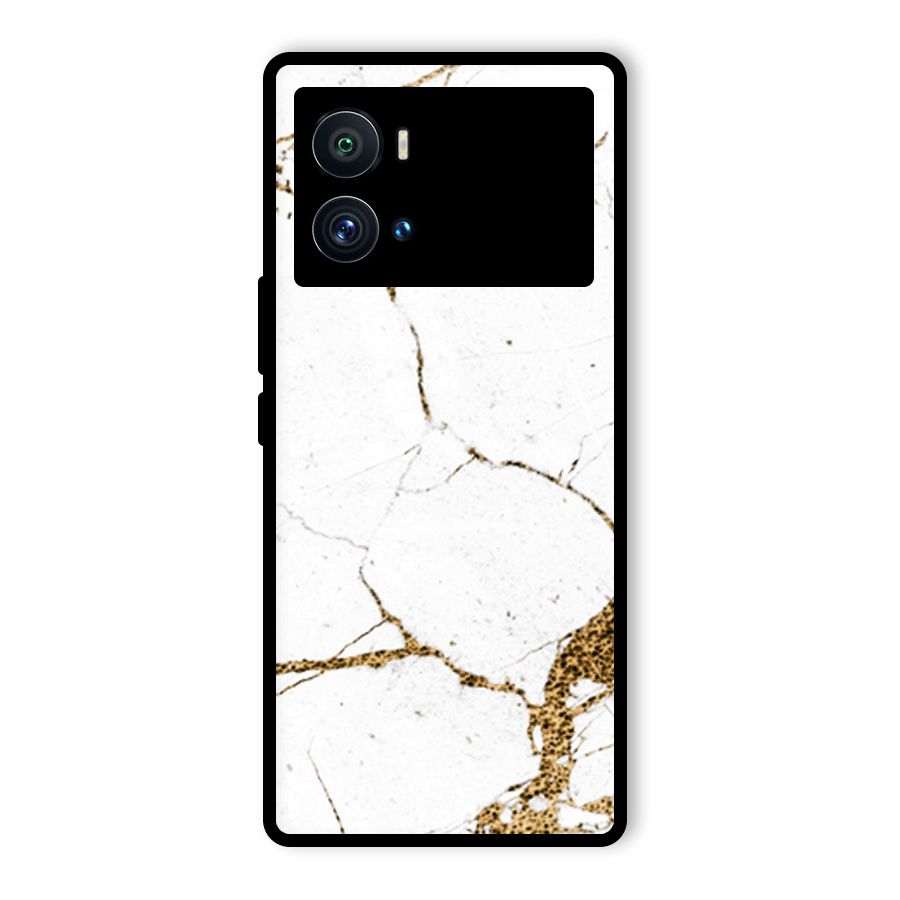 White and Gold Design Glass Back Case for Vivo iQOO 9 Pro