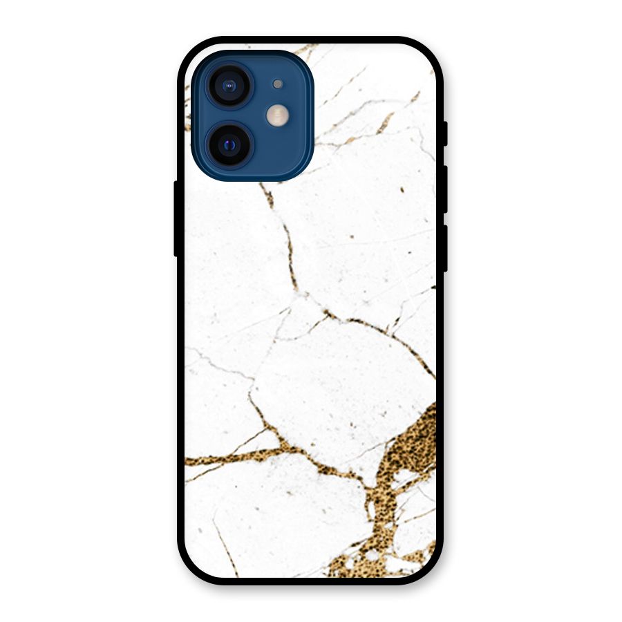 White and Gold Design Glass Back Case for iPhone 12 Mini