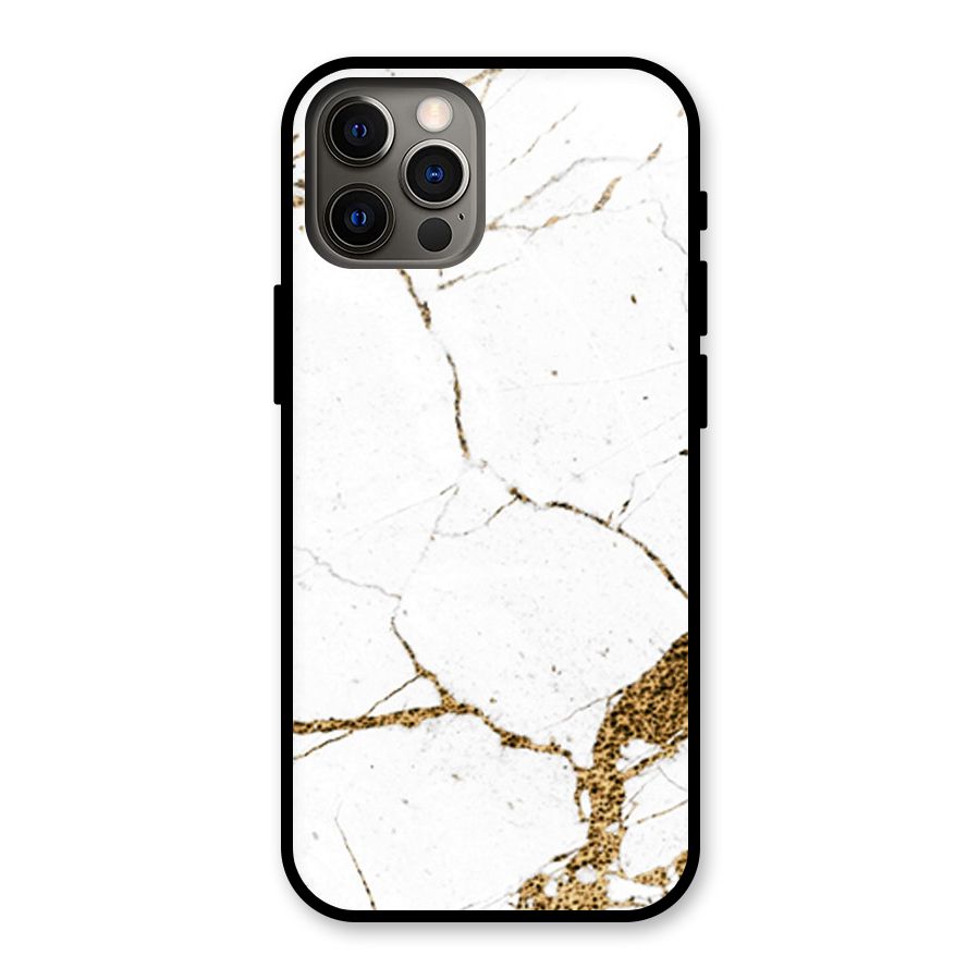 White and Gold Design Glass Back Case for iPhone 12 Pro