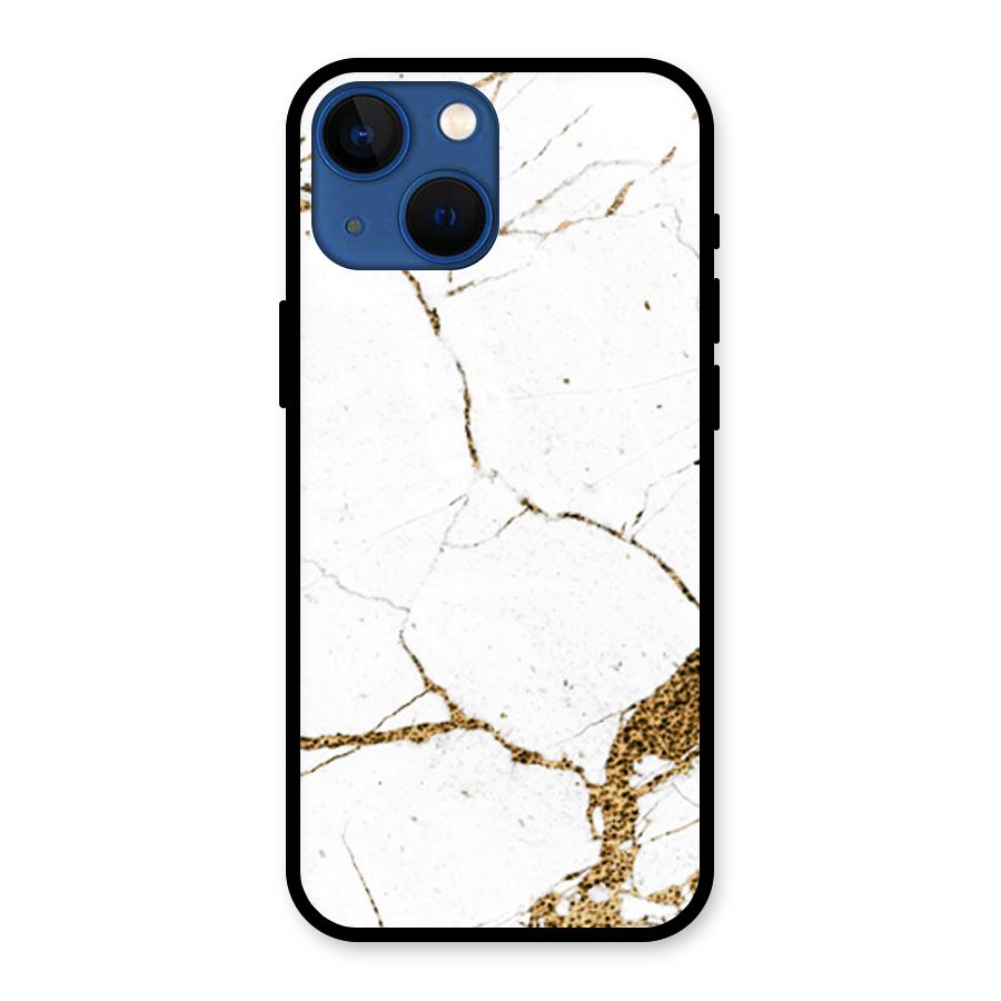 White and Gold Design Glass Back Case for iPhone 13 Mini