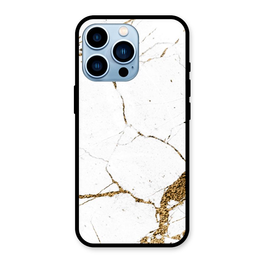 White and Gold Design Glass Back Case for iPhone 13 Pro